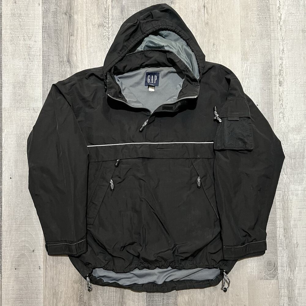 Vintage GAP Hooded Anorak Jacket Black Pull Over 90s Y2K Tech Men's Size XL